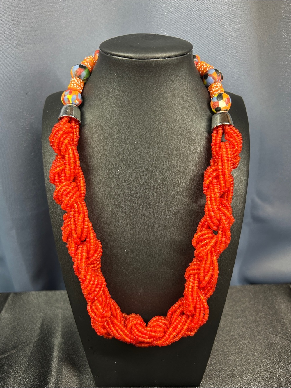Orange braided seed bead necklace